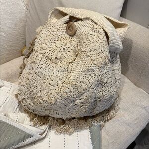 Vintage Elegant Beige Crochet cottagecore farm Victorian Tote Bag Bettina